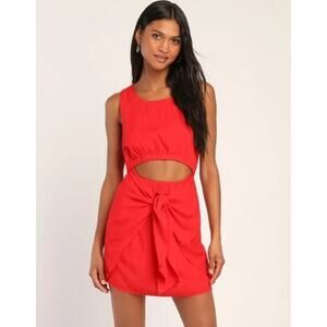 Lulus Size S Red Cutout Tie-Front Mini Dress Sleeveless Elastic‎ Waist Bright